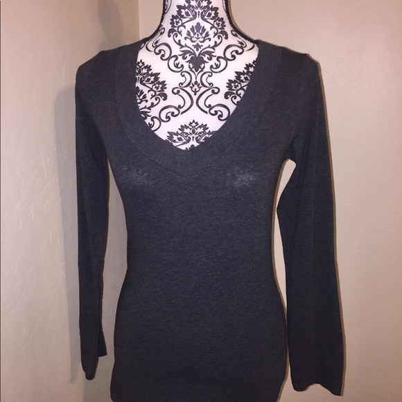 Ambiance Tops - Charcoal gray V neck long sleeves